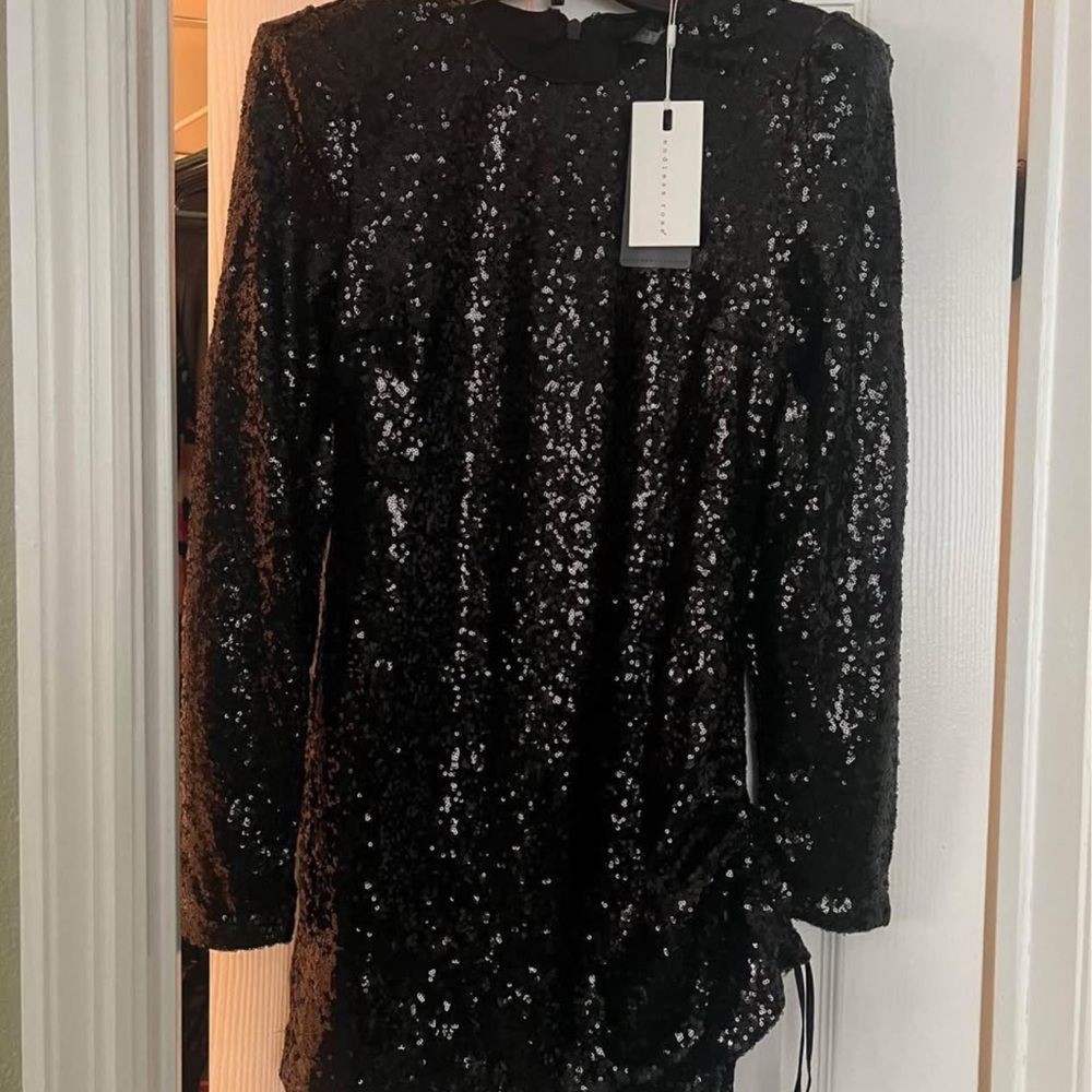 Black Sequin Long Sleeve Mini Dress Express NWT